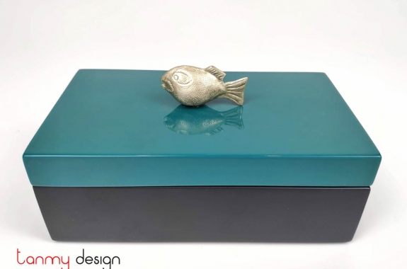 Rectangular black box with blue lid attached fish 8*14 cm